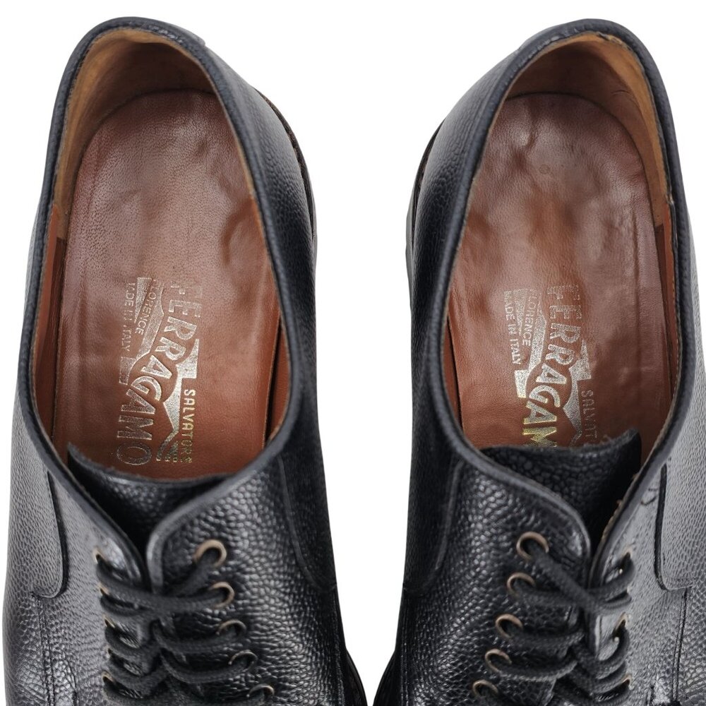 Vintage Salvatore Ferragamo Italy Men 9.5 Black Leather Dress Shoes Derby Oxford - Picture 5 of 12